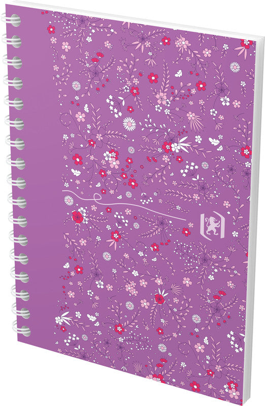 Oxford Collegeblock A6, kariert, Spiralbindung, 50 Blatt, perforiert, 90 g/m² – Floral, für SCRIBZEE App