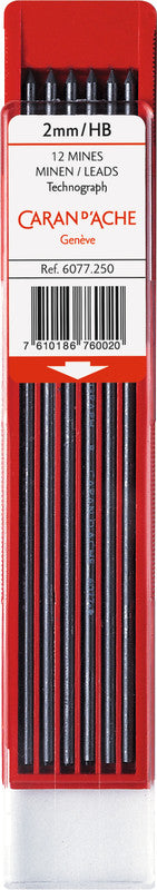 Caran d-Ache Caran d'Ache Bleistiftminen Technograph für FIXPENCIL 2, 22, 882 + 1 weitere – Graphit, 2 mm, 3H, 12 Stk.