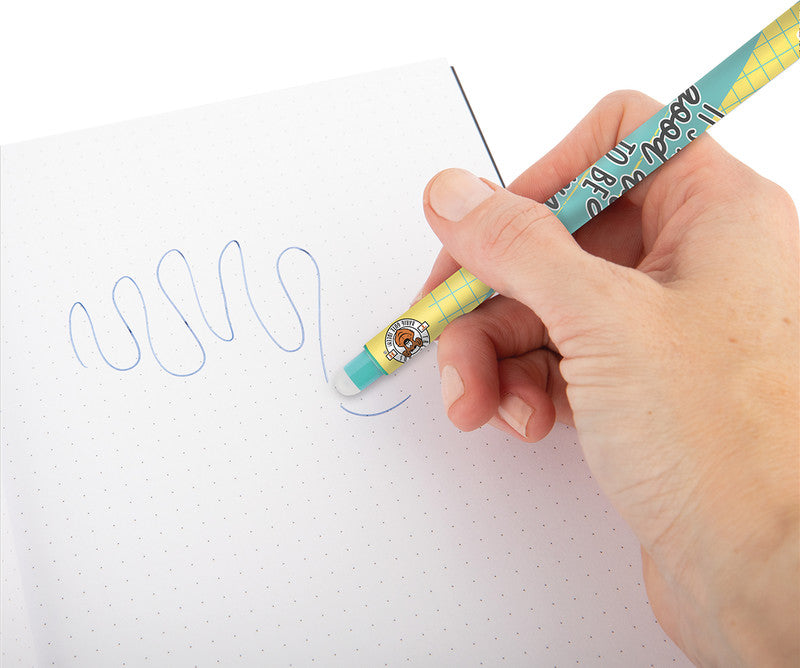 Trendhaus Back to school – radierbarer Tintenroller mit Kappe, 0,8 mm, blau