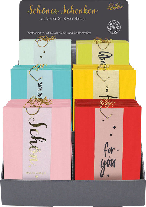 Braun + company Geschenktüte – Sprüche, sortiert – mit Heissfolienprägung – 120 × 180 × 60 mm