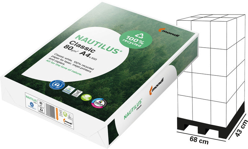 Nautilus Kopierpapier – A4, 80 g/m², CIE 112 – für Inkjet/Laser/Kopierer – FSC – 500 Blatt