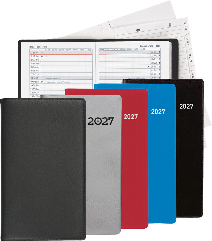 Biella Luzern Agenda – 1 Monat/2 Seiten, geheftet, 8,7 × 15,3 cm, 15 Monate Okt–Dez, blau, PEFC
