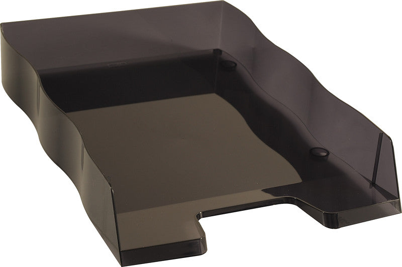 Styro Briefkorb – mit Beschriftungsfeld, hochglänzend, transluzentes Anthrazit, B 255 × H 62 × T 355 mm