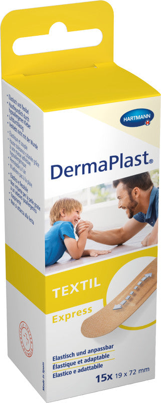DermaPlast Pflaster Express – hypoallergen, elastisch – braun – Textil – für Wunden – 19 × 72 mm – 15 Stk.