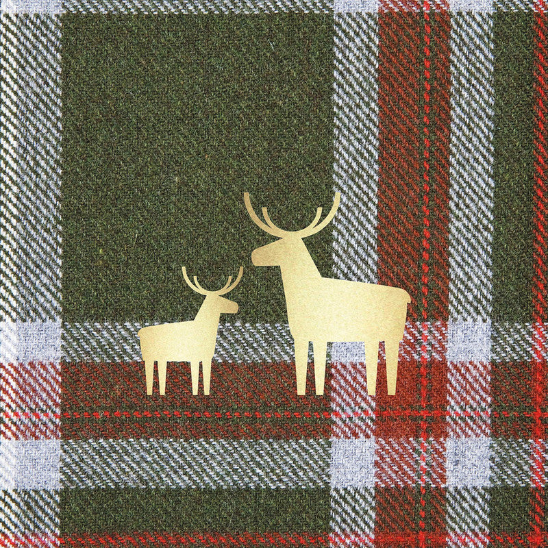 Ppd Servietten Check grün und Hirsch – 33 × 33 cm – 3-lagig, Tissue – 20 Stk., FSC