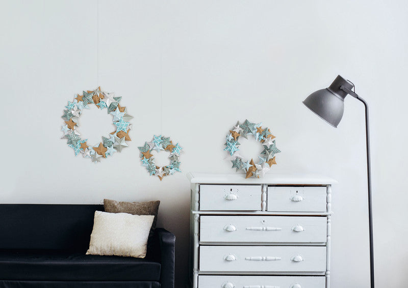 Folia Bastelset Sternenkranz – 3 Designpapiere – Ø 200 mm, Ø 250 mm, Ø 300 mm
