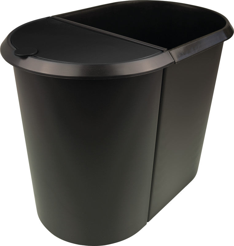 Helit Systempapierkorb – 20 + 9 l, mit Deckel – Kunststoff, schwarz – B × H × T 270 × 343 × 440 mm