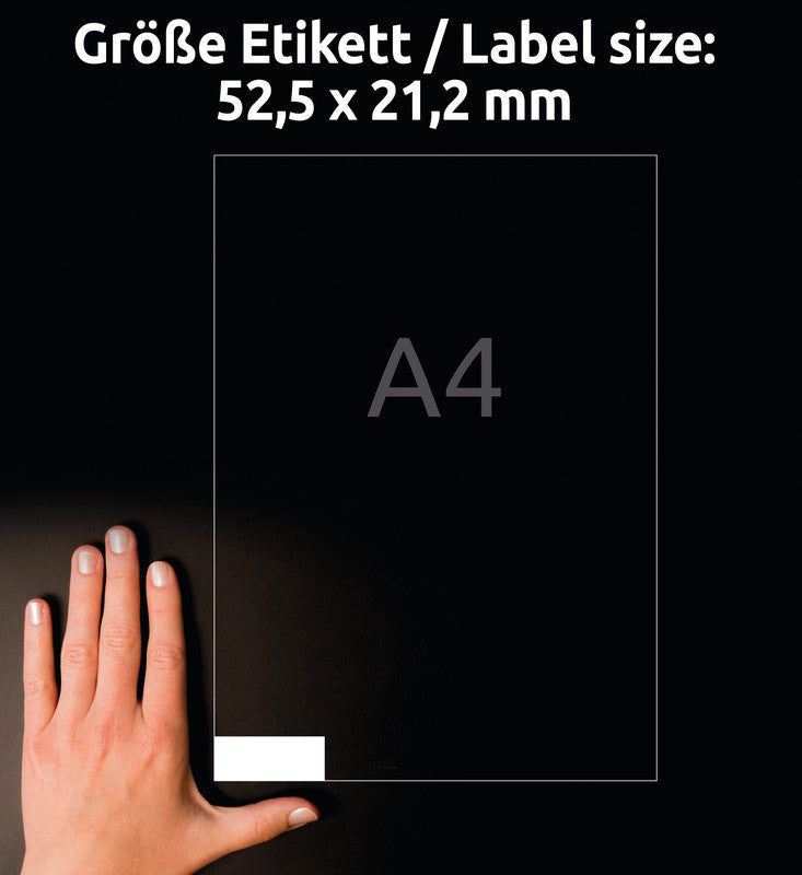 Avery Druckeretiketten, 52,5 mm × 21,2 mm, weiss, Papier, permanent, 100 Blatt