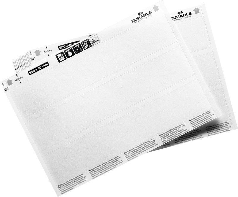 Durable Einsteckschilder 40 × 200 mm, weiss, Papier – für Inkjet, Laser, Kopierer – 60 Karten