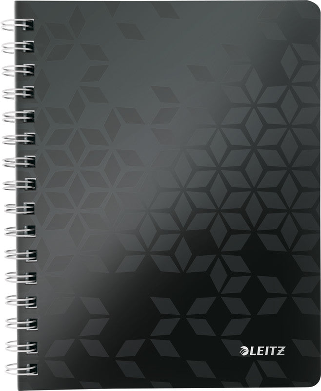 Leitz Collegeblock – A5 – 80 g/m² – Doppelspirale, mikroperforiert, Sichthülle, Stiftschlaufe, schwarz, FSC