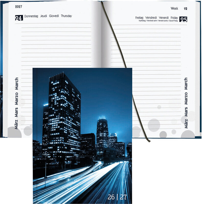 Biella mydiary Schüleragenda – 1 Tag pro Seite, gebunden, 12 × 16,5 cm, Aug–Jul, mehrsprachig, City, FSC
