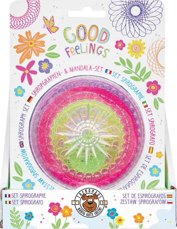 Trendhaus Schablonen-Set Good Feelings – Mandala/Spirograph, Ø 89 mm, Kunststoff, Mehrfarbig, Set, 5-teilig