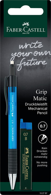 Faber-Castell Grip Matic Druckbleistift – 0,7 mm, blau, inkl. 12 Minen