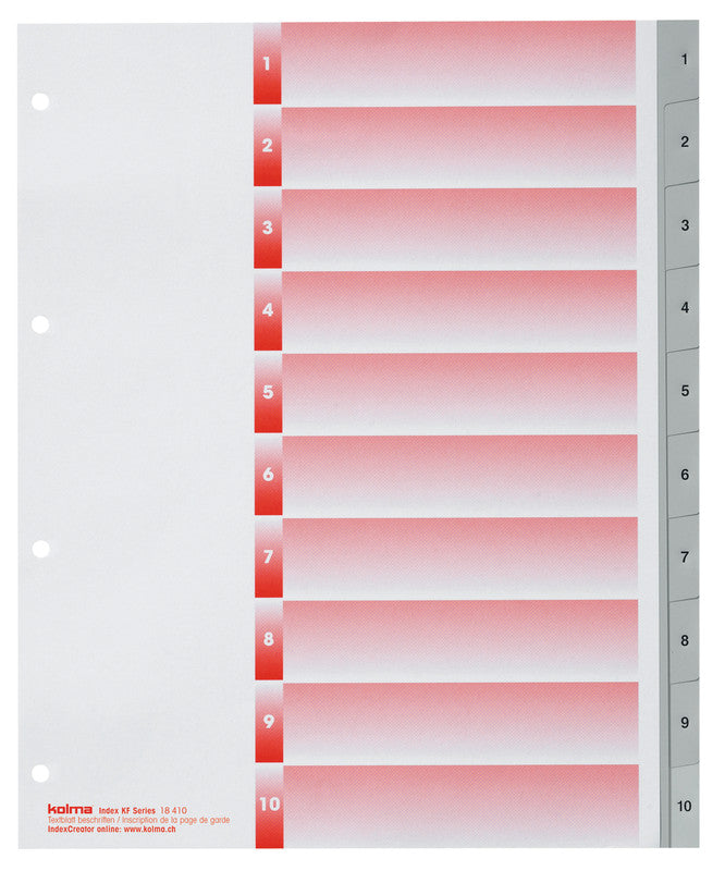 KolmaFlex Register – A4, 10-teilig, PP, grau, vorgedruckt – für Zeigebuchtaschen