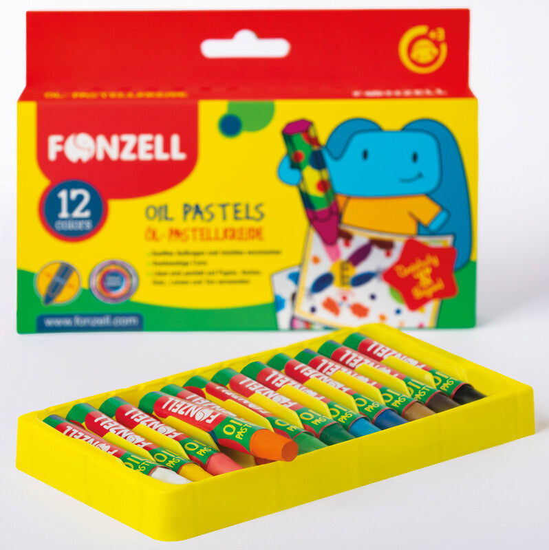Fonzell Ölpastelle – Set – 12 Farben, für Papier, Karton & Holz
