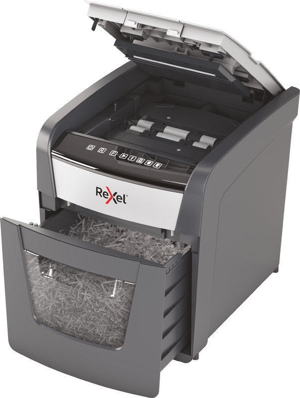 Rexel Optimum AutoFeed+ 50X – Aktenvernichter mit Autofeed 50 Blatt, DIN P-4, Partikelschnitt 4 × 28 mm, 20 l