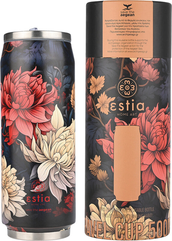 Estia Trinkdose – 5 dl – Edelstahl, isoliert, mit Strohhalm – Midnight Blossom