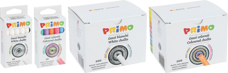 Primo Runde Tafelkreiden – Weiss – 10 Stück – für Tafel, Papier und Karton – Ø 10 mm × 80 mm – in Schachtel