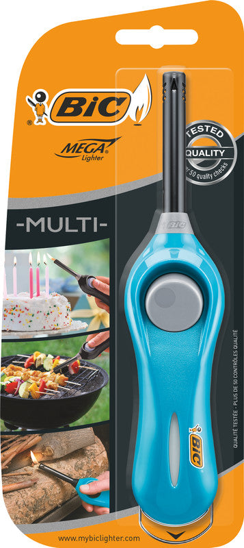 BIC Multifunktionsfeuerzeug Megalighter U140 – ergonomischer Kunststoffgriff, 6 cm Zündvorrichtung – mehrfarbig