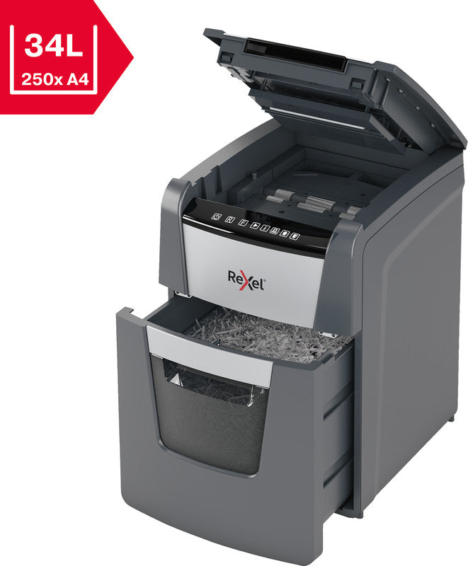 Rexel Optimum AutoFeed+ 100X – Aktenvernichter mit Autofeed 100 Blatt, DIN P-4, Partikelschnitt 4 × 28 mm, 34