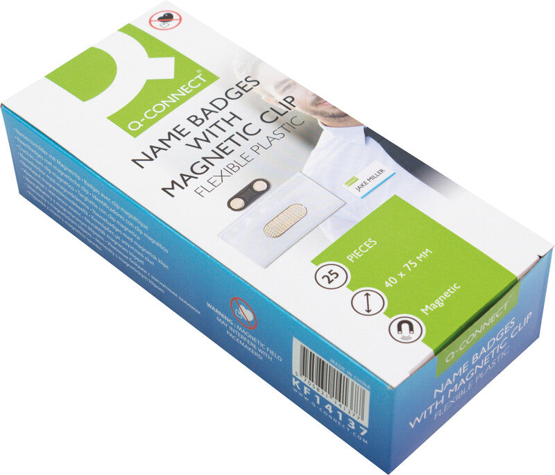 Q-Connect Namensschild – 75×40 mm, Kunststoff, transparent, mit Magnet, 25 Stk.