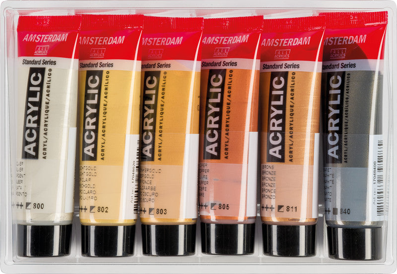 Royal Talens Amsterdam – Acryl Standard – Acrylfarbe – 6 Farben, metallic, 6 × 20 ml