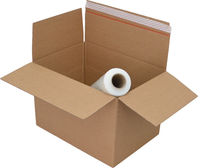 Elco Aufrichtekarton – 445 × 315 × 180–300 mm, Automatikboden, selbstklebend, Aufreissband, braun