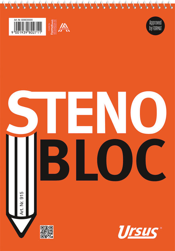 Ursus Stenoblock, A5, liniert 7,5 mm, Spiralbindung, 72 Blatt, 65 g/m² – weiss