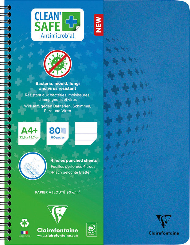 Clairefontaine Collegeblock, liniert, Spiralbindung, 80 Blatt, 4-fach gelocht, perforiert, 90 g/m² – Blau