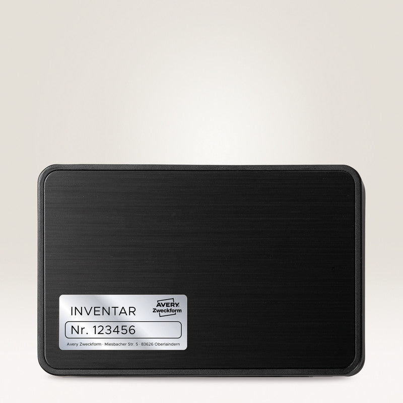 Avery Typenschild-Etiketten, 64 mm × 30 mm, silber, Folie, permanent, 540 Etiketten (20 Blatt)