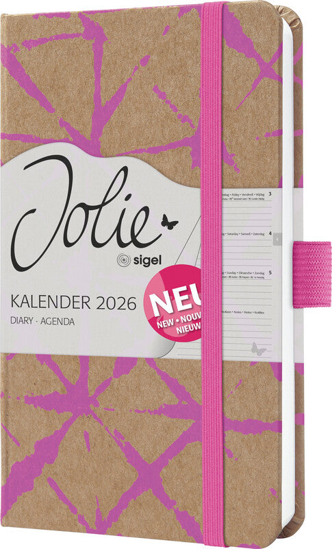 Sigel JOLIE Pure Agenda – 1 Woche/2 Seiten, gebunden, A6, 2026, Raspberry Batik, FSC