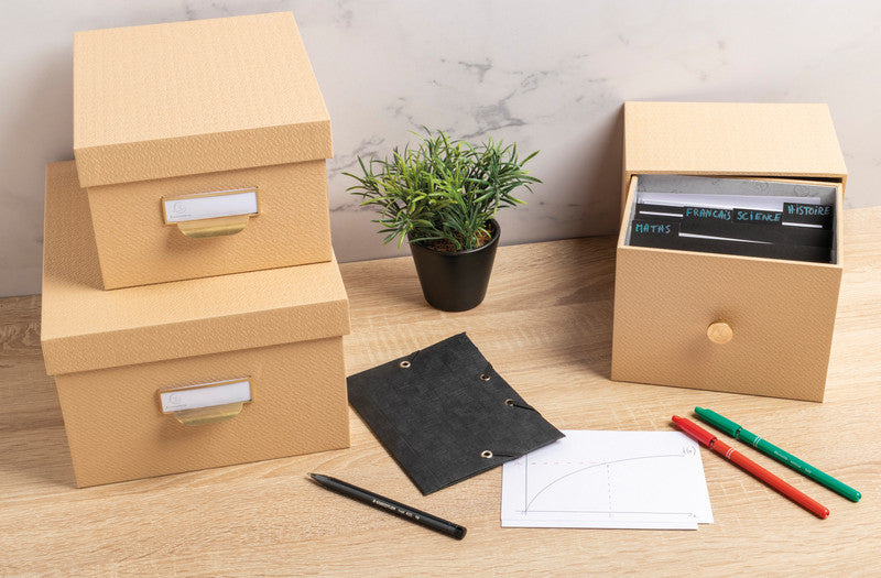 Exacompta Karteikasten A6 quer, beige, Karton – 1 Stück – für A6-Karteikarten