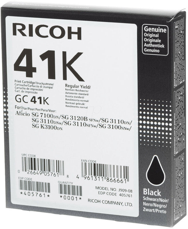 Ricoh Tintenpatrone GC-41 K, Schwarz, 2'500 Seiten – für Color-Laserdrucker/Multifunktionsgeräte