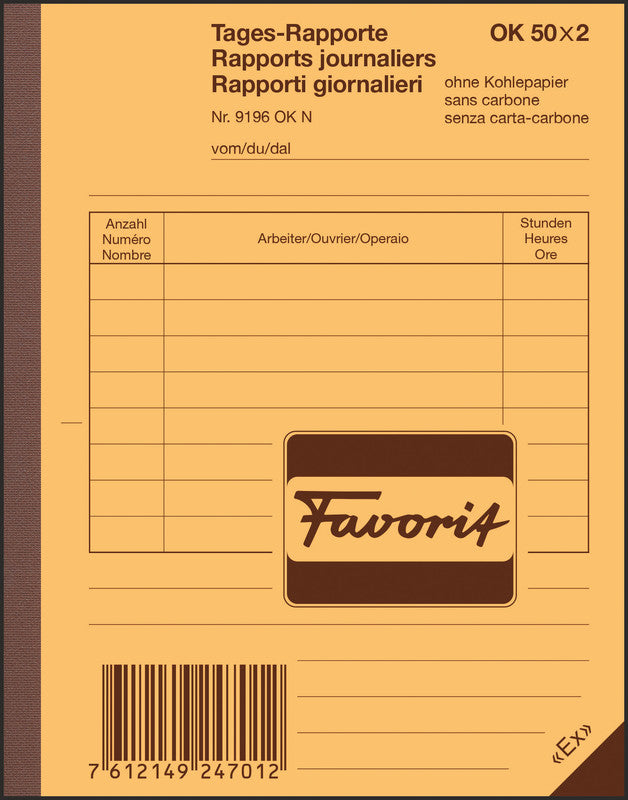 Favorit Formularblock – Tages-Rapporte, mehrsprachig, 50 Blatt, A6