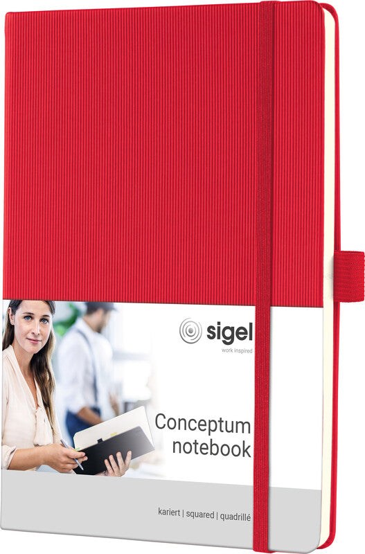 Sigel Notizbuch Conceptum, A5, kariert, Fadenheftung, Hardcover, 194 Seiten, 80 g/m² – rot