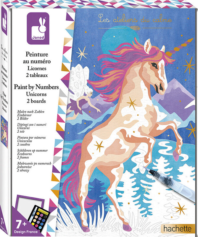 Janod – Malset Malen nach Zahlen Einhorn – ab 7 Jahren – 15 Acrylfarben – 195 × 235 mm