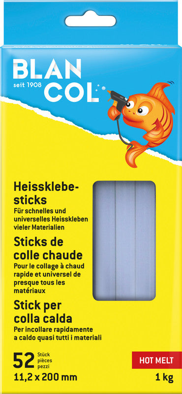 BLANCOL Heissklebepatronen – Ø 11,2 × 200 mm – 52 Stück – Weiss, geruchsarm