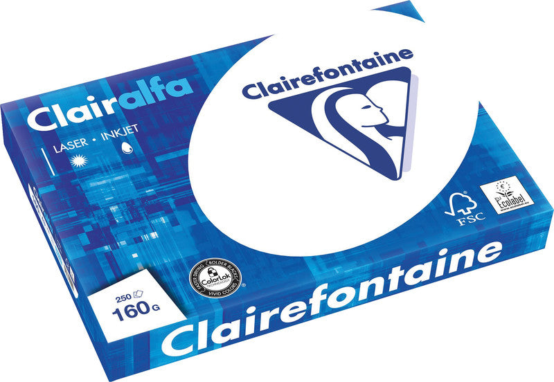 Clairefontaine Kopierpapier – A3, 160 g/m², hochweiss – für Inkjet/Laser/Kopierer – 250 Blatt