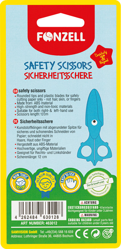 Fonzell Kinderschere – 11,5 cm, Kunststoff, für Rechts- und Linkshänder, abgerundet, Kunststoff, Blau