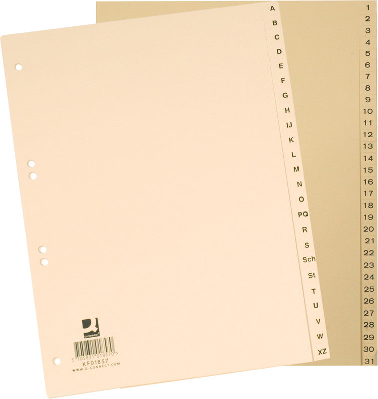 Q-connect Register – A4, 24-teilig, Papier, braun, vorgedruckt, 4-fach gelocht