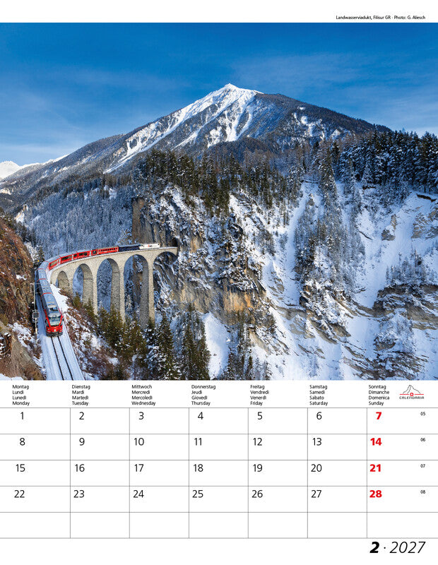 Calendaria Berge und Täler der Schweiz – Bildkalender Schweiz 2027 – 30 × 40 cm – Kalendarium d/f/i/e