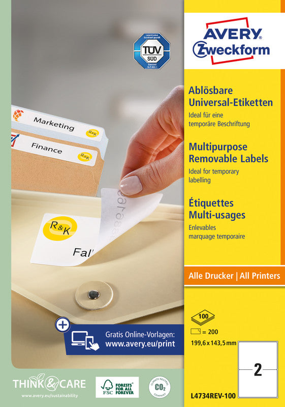 Avery Etiketten L4734REV-100, weiss, selbstklebend
