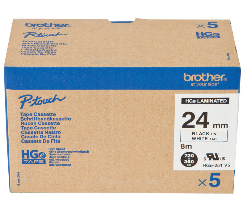 Brother Schriftband – 24 mm × 8 m, weiss, schwarz – 5 Stück