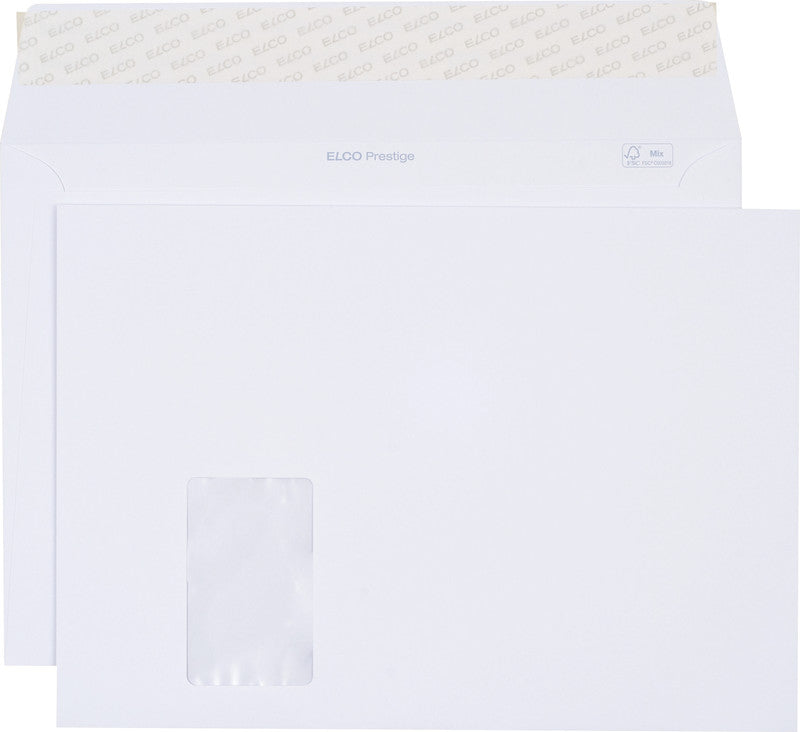 Elco Briefumschlag C4, Fenster links, Selbstklebend, Weiss, 120 g/m² – 200 Stk.