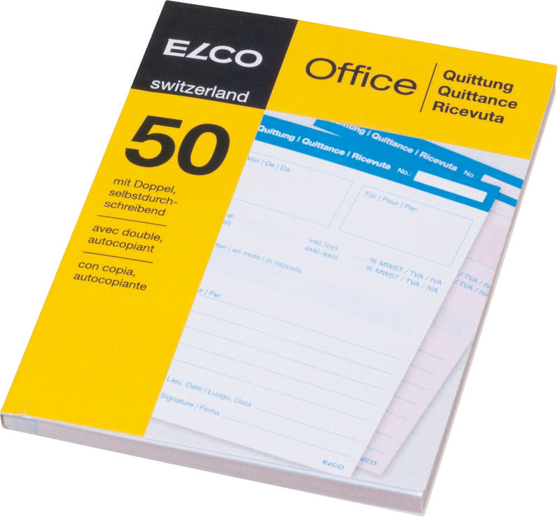 Elco Formularblock – Quittungen, mehrsprachig, 50 Blatt, A6
