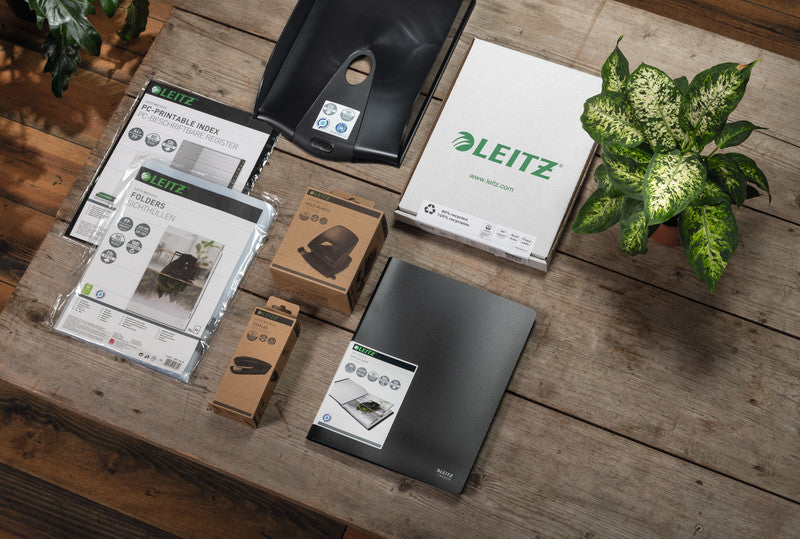 Leitz Briefkorb – mit Griffausschnitt, mit Beschriftungsfeld, glänzend, schwarz, B 255 × H 70 × T 385 mm