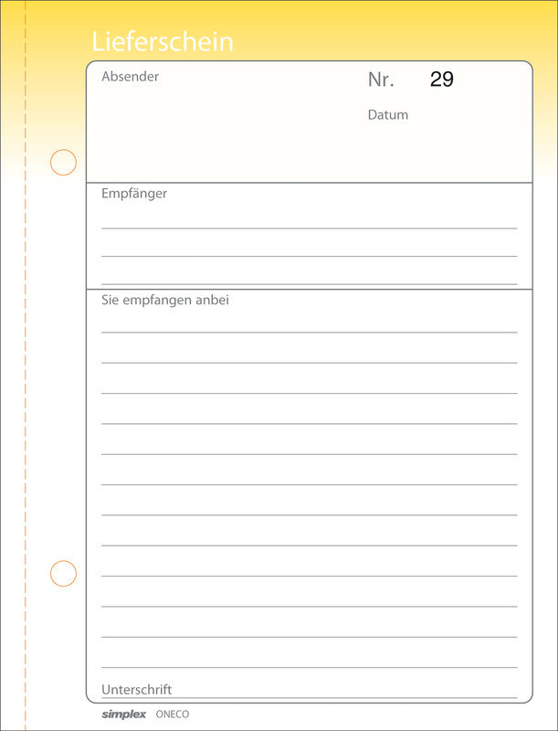 Simplex Formularblock – Lieferscheine, Deutsch, 50 Blatt, A6