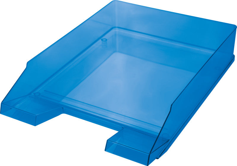 Helit Briefkorb – mit Beschriftungsfeld, hochglänzend, blau transparent, B 245 × H 67 × T 347 mm