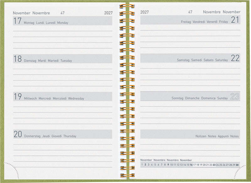 Biella Memento Agenda – 1 Woche/2 Seiten, Wire-O, 10,1 × 14,2 cm, 2027, Natural