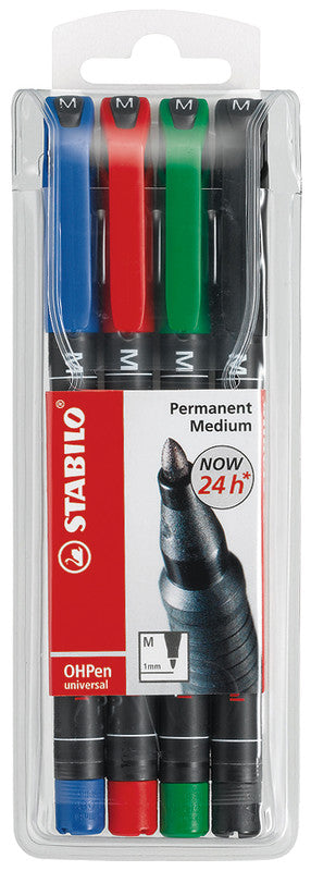 STABILO Permanent Marker – rot, blau, grün, schwarz, 4er Set